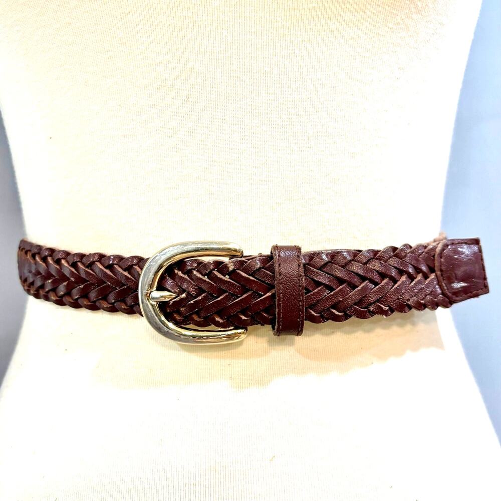 Vintage Boho Brown Braided Leather Belt Western Cottagecore Indie Medium/Large